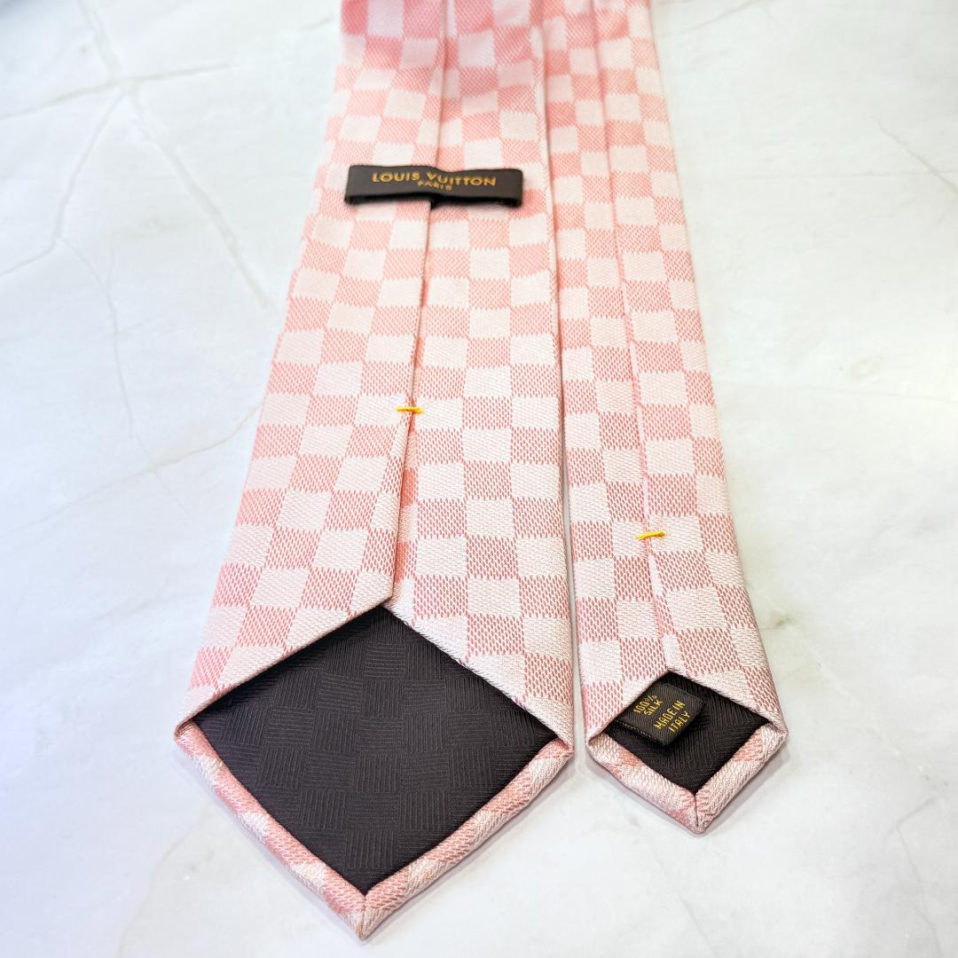 ☆即発 LOUIS VUITTON ダミエ ネクタイ ピンク シルク 伊製 美品