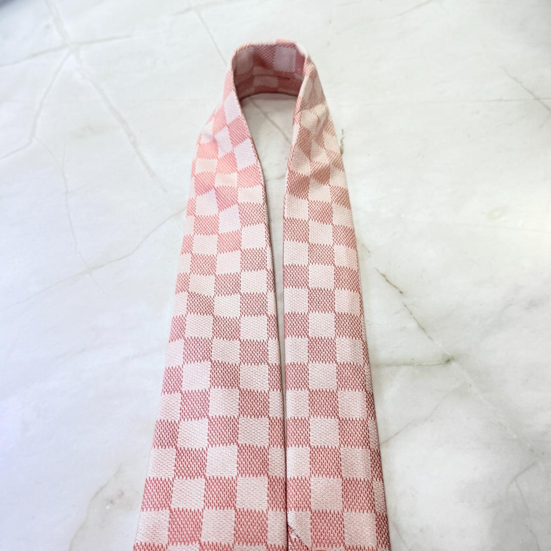☆即発 LOUIS VUITTON ダミエ ネクタイ ピンク シルク 伊製 美品