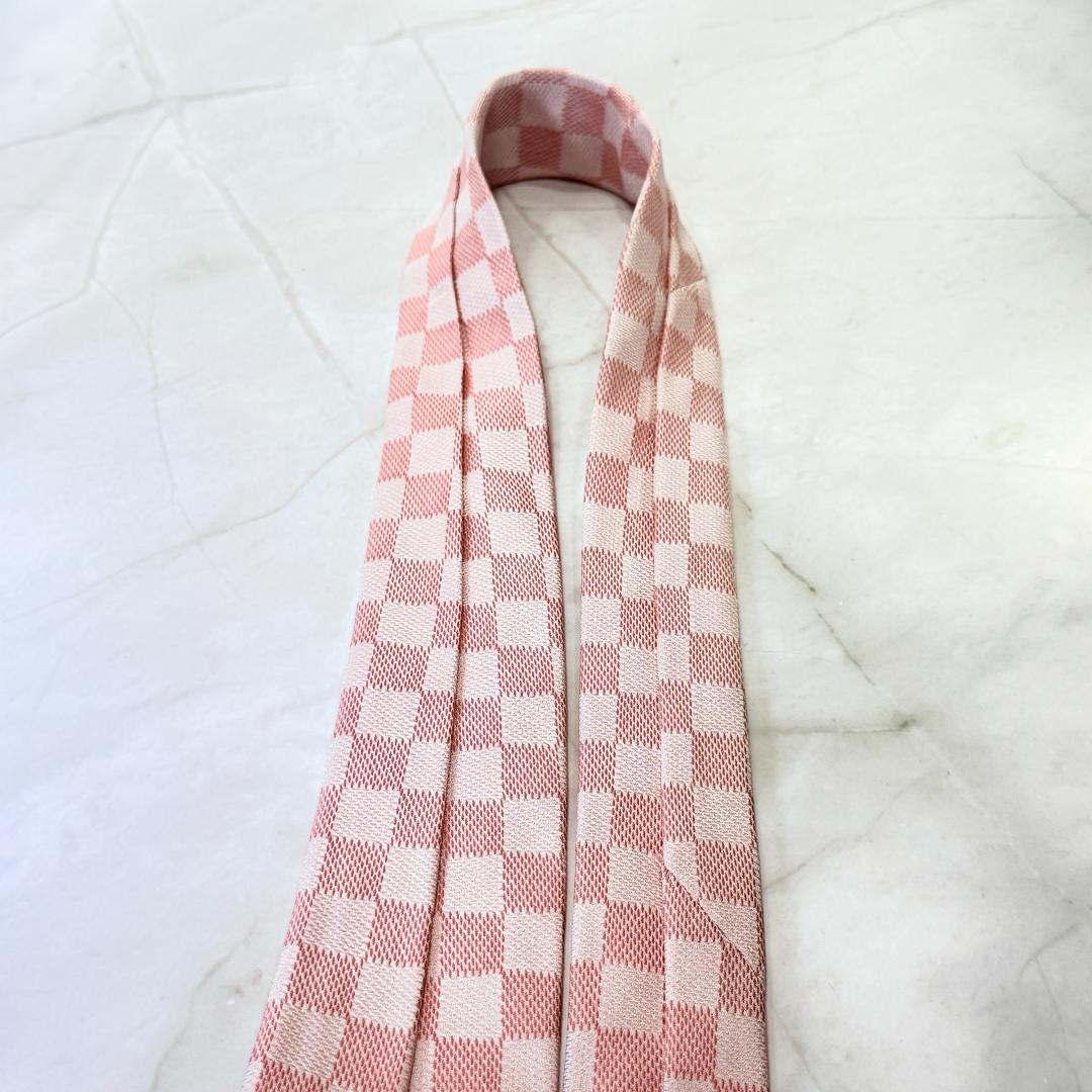 ☆即発 LOUIS VUITTON ダミエ ネクタイ ピンク シルク 伊製 美品