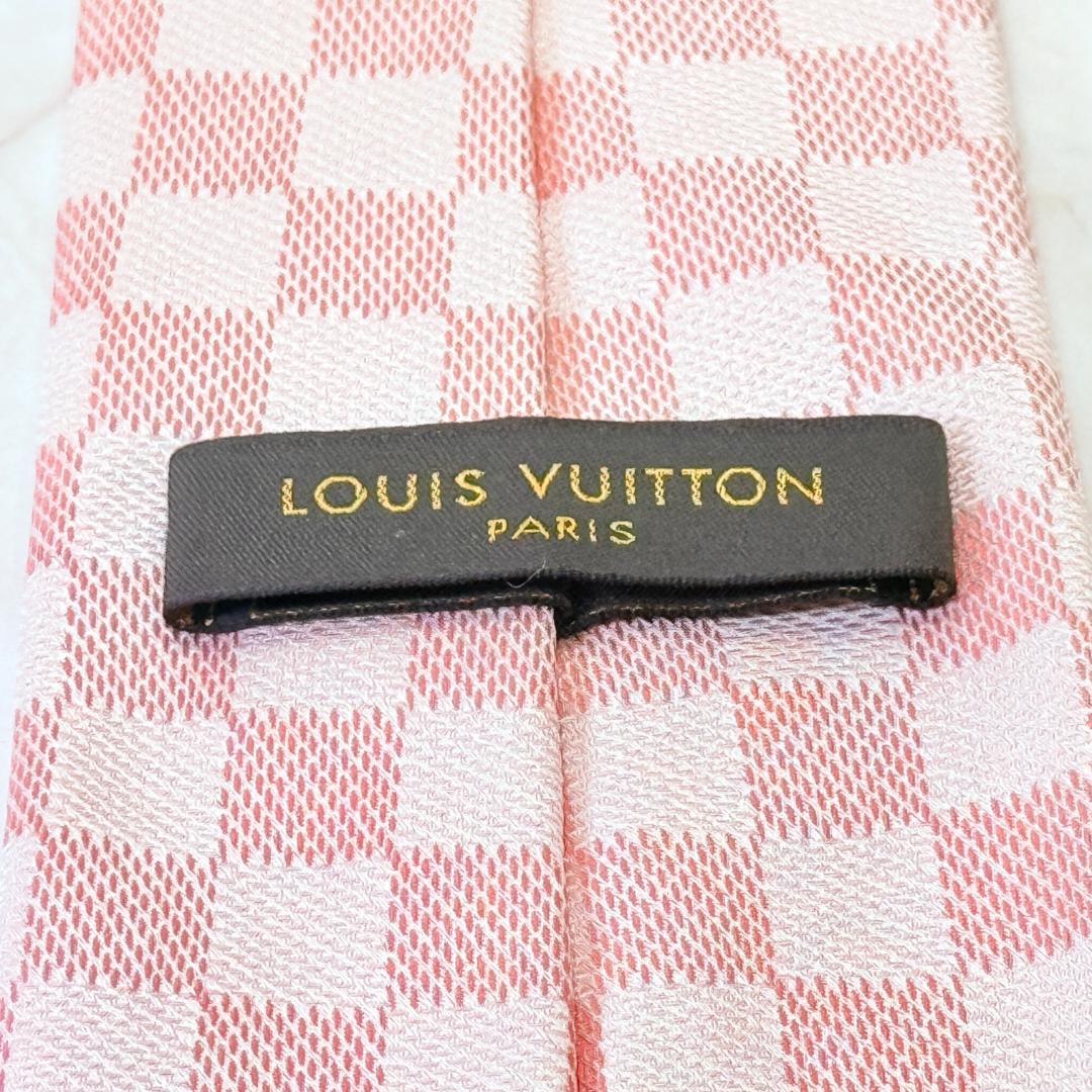 ☆即発 LOUIS VUITTON ダミエ ネクタイ ピンク シルク 伊製 美品