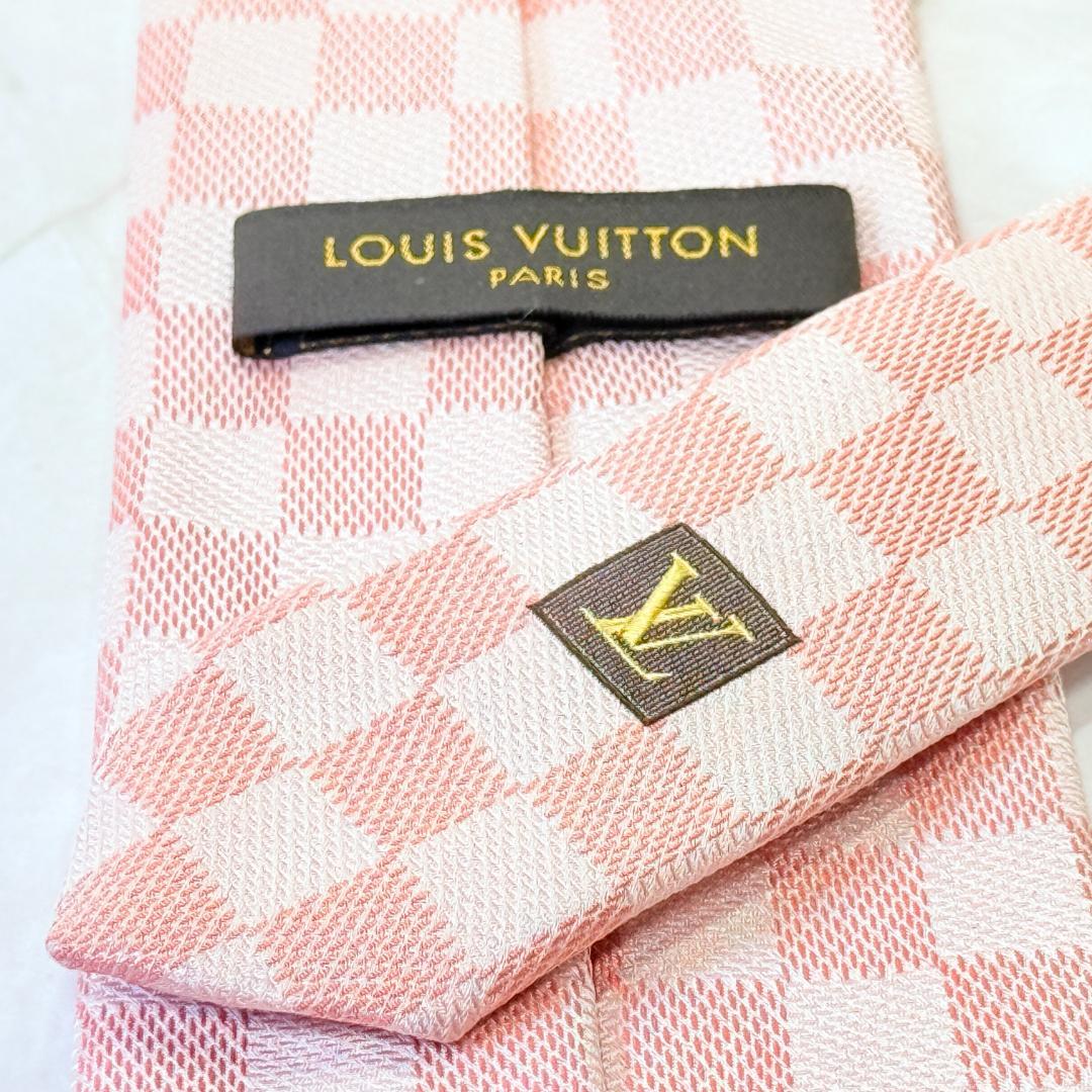 ☆即発 LOUIS VUITTON ダミエ ネクタイ ピンク シルク 伊製 美品
