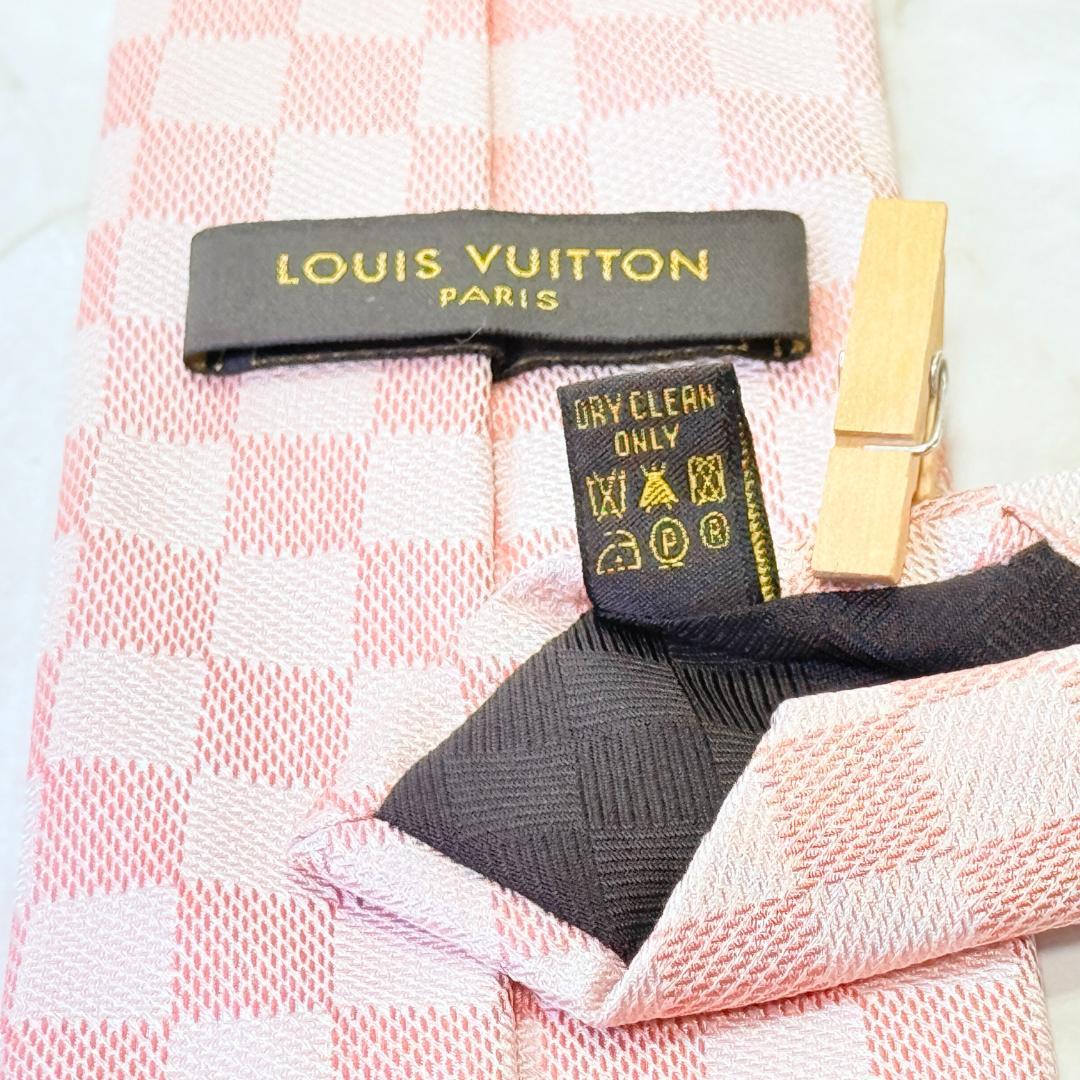 ☆即発 LOUIS VUITTON ダミエ ネクタイ ピンク シルク 伊製 美品