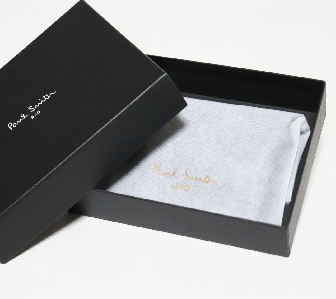 《ポールスミス》箱付新品 小銭入れ付 凹凸ロゴ レザー2つ折りマネークリップ