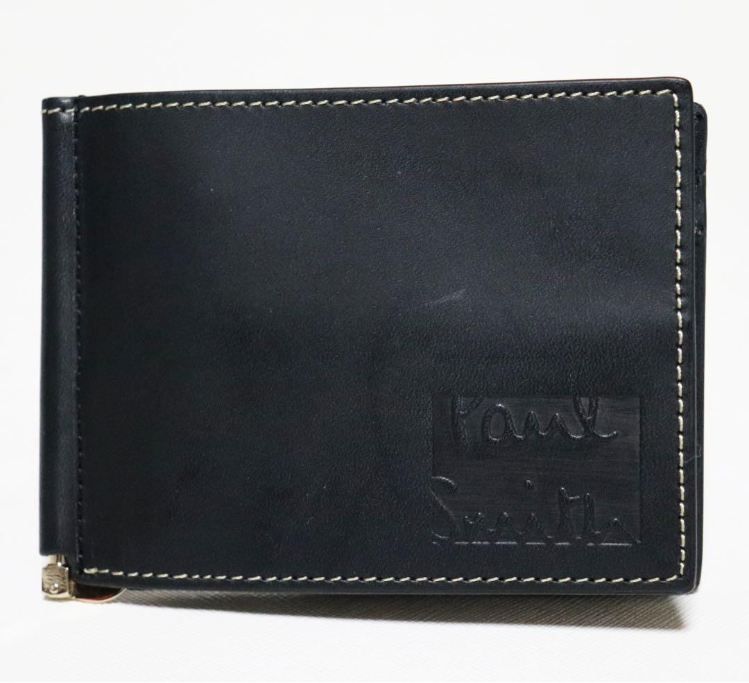 《ポールスミス》箱付新品 小銭入れ付 凹凸ロゴ レザー2つ折りマネークリップ