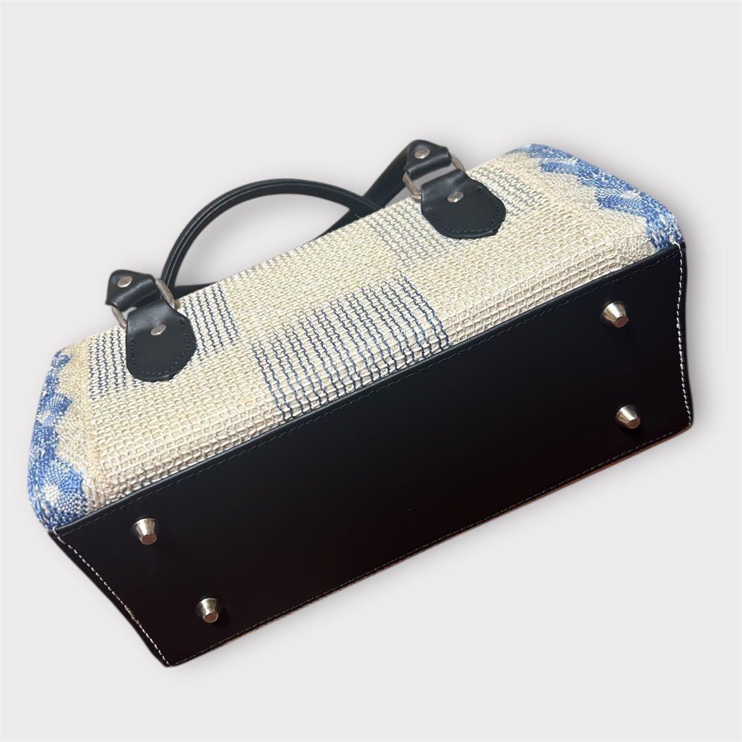 美品 利休バッグ 和装 フォーマル 上品織柄 黒持ち手 茶道 冠婚葬祭