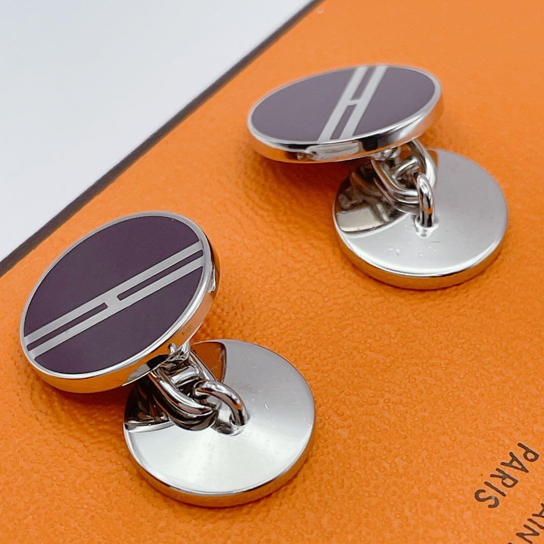 HERMES カフリンクス　サークル　Hロゴ　カフス　エルメス　ブラック