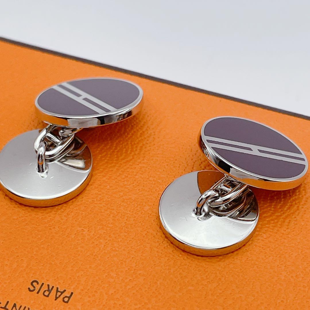 HERMES カフリンクス　サークル　Hロゴ　カフス　エルメス　ブラック