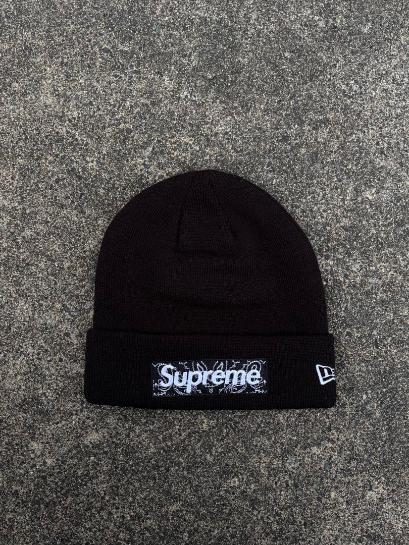 [新品] Supreme ブラック ペイズリー ビーニー ニット帽