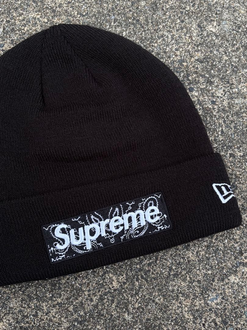 [新品] Supreme ブラック ペイズリー ビーニー ニット帽