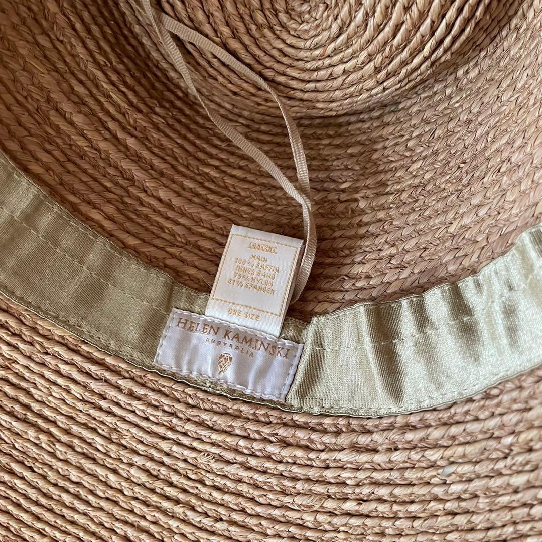 ヘレンカミンスキー　ブラウン 麦わら帽子 ホワイトリボン　ラフィア