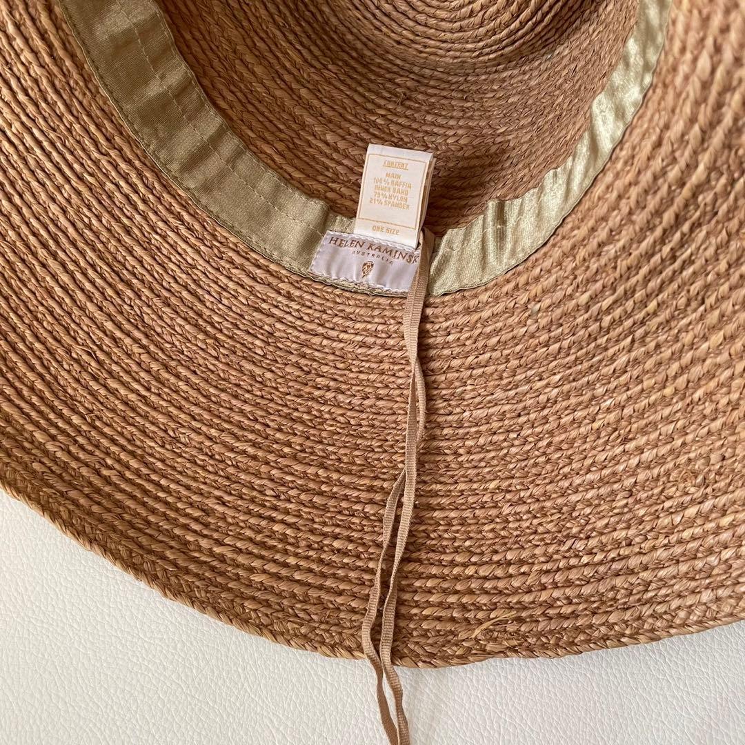 ヘレンカミンスキー　ブラウン 麦わら帽子 ホワイトリボン　ラフィア