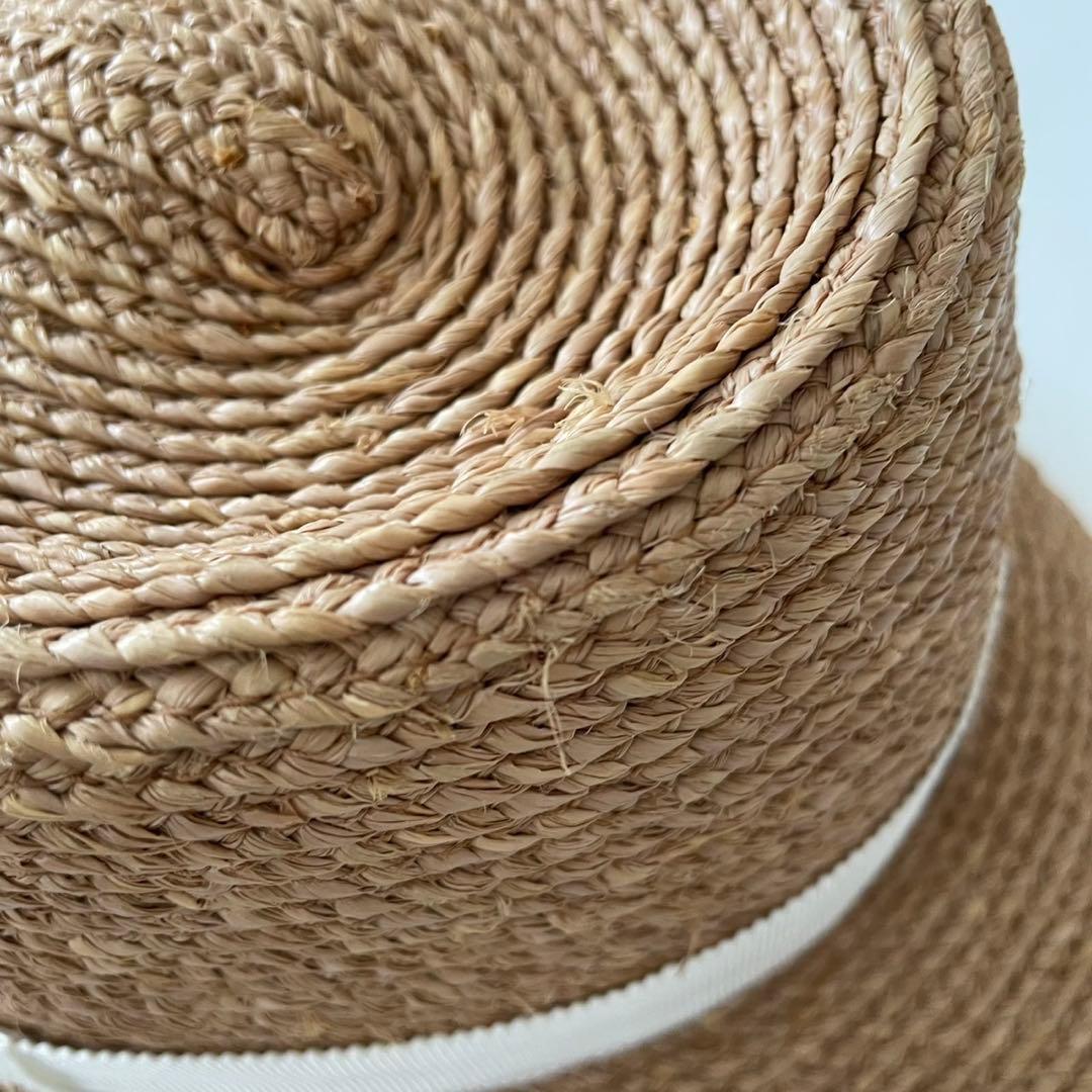 ヘレンカミンスキー　ブラウン 麦わら帽子 ホワイトリボン　ラフィア