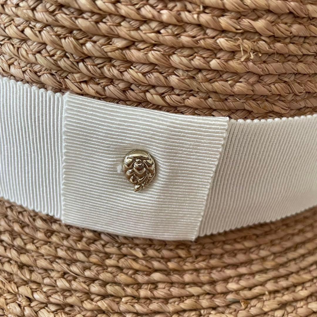 ヘレンカミンスキー　ブラウン 麦わら帽子 ホワイトリボン　ラフィア