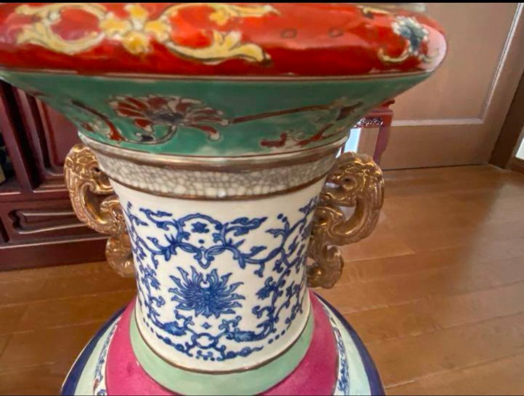 中国清末民国時代　山水人物　粉彩大花瓶　高さ49cm