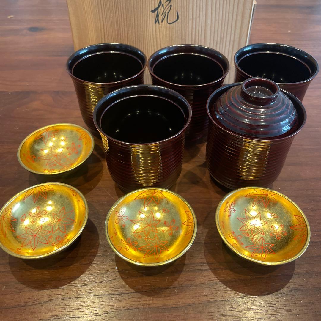越前塗 吸い物椀 小吸物椀 五客セット 溜塗り蓋付き椀