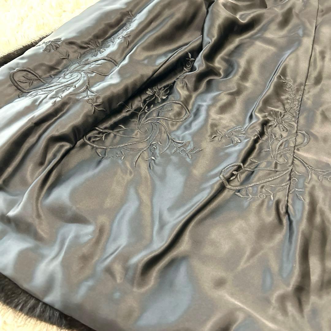 【SAGAMINK サガミンク】ファーコート（フリー）花刺繍　ブラック　銀タグ