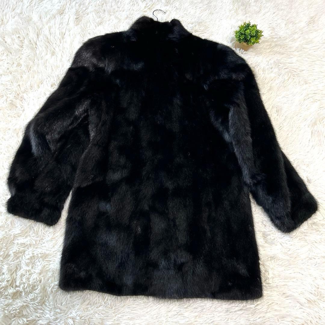 【SAGAMINK サガミンク】ファーコート（フリー）花刺繍　ブラック　銀タグ