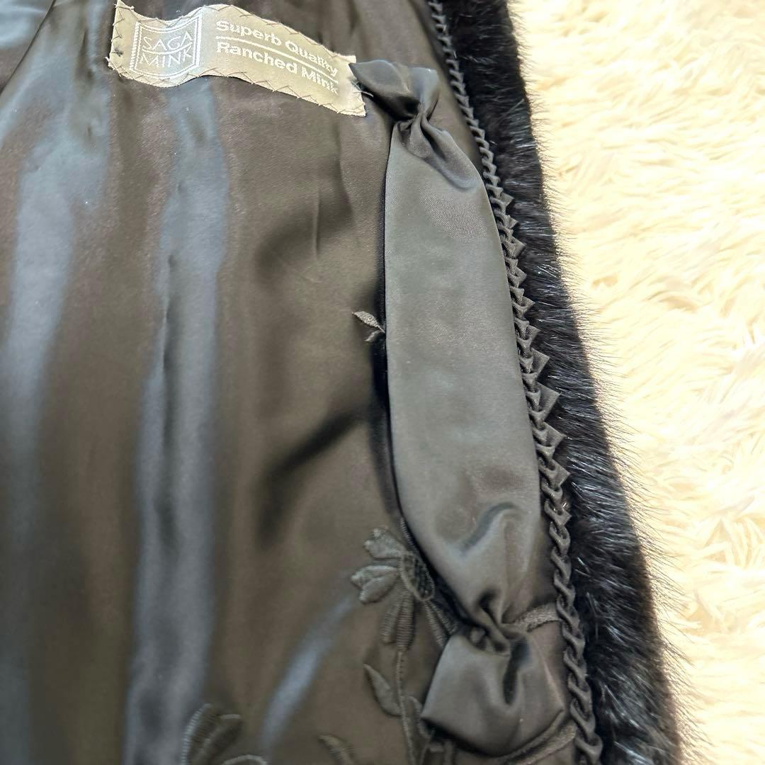 【SAGAMINK サガミンク】ファーコート（フリー）花刺繍　ブラック　銀タグ