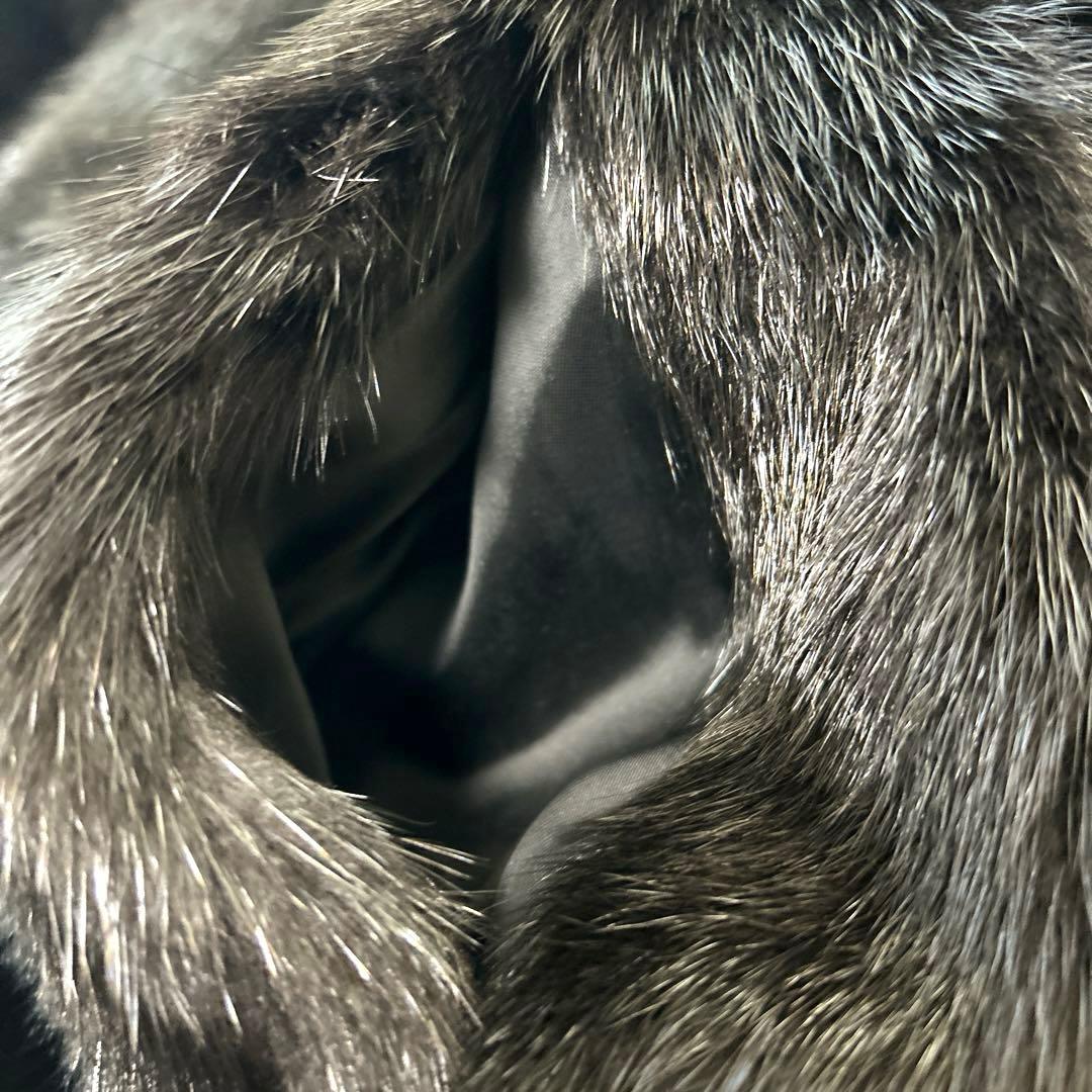 【SAGAMINK サガミンク】ファーコート（フリー）花刺繍　ブラック　銀タグ