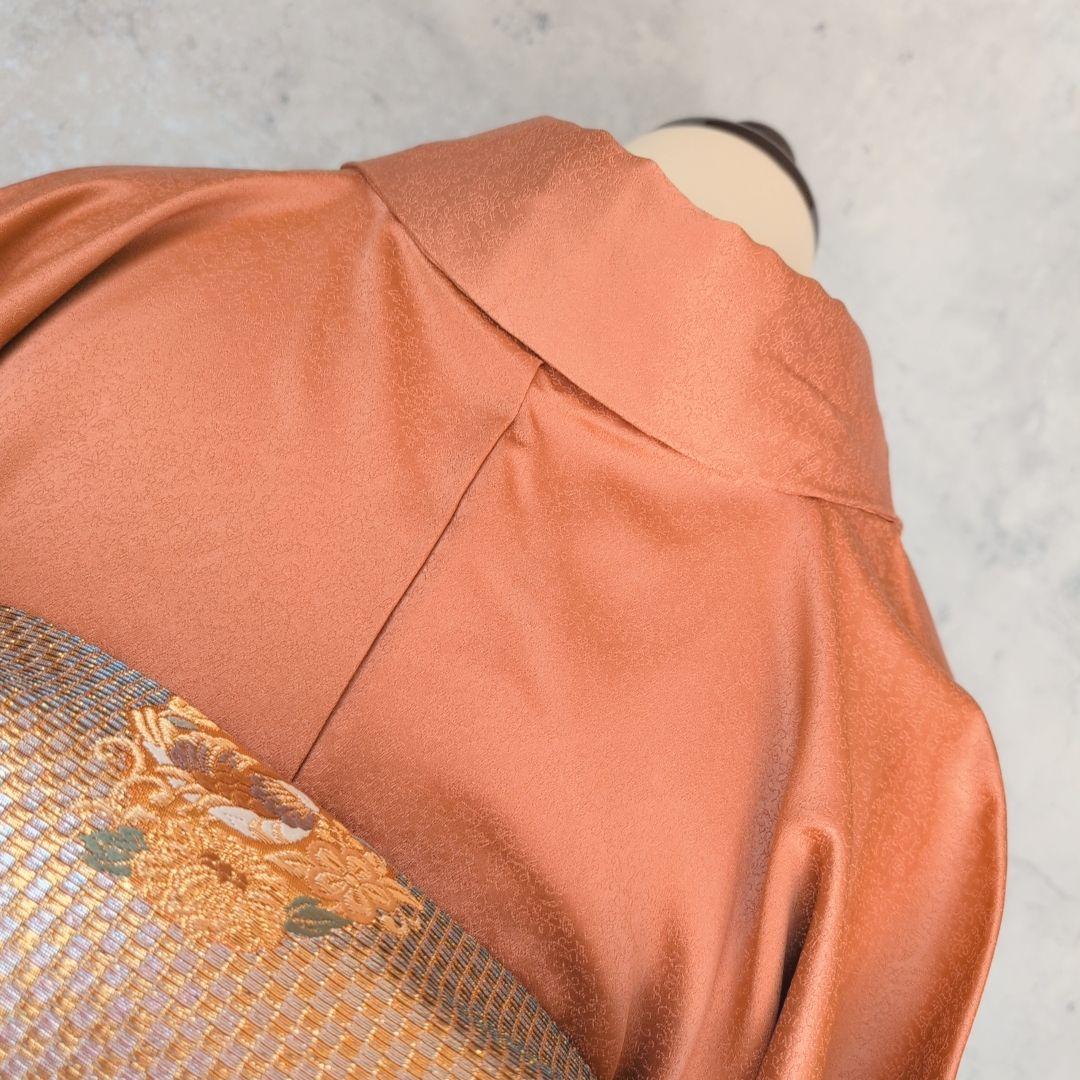 訪問着　フルセット　着物　正絹　トールサイズ　赤橙　金　豪華　鳥　祝い事　F7