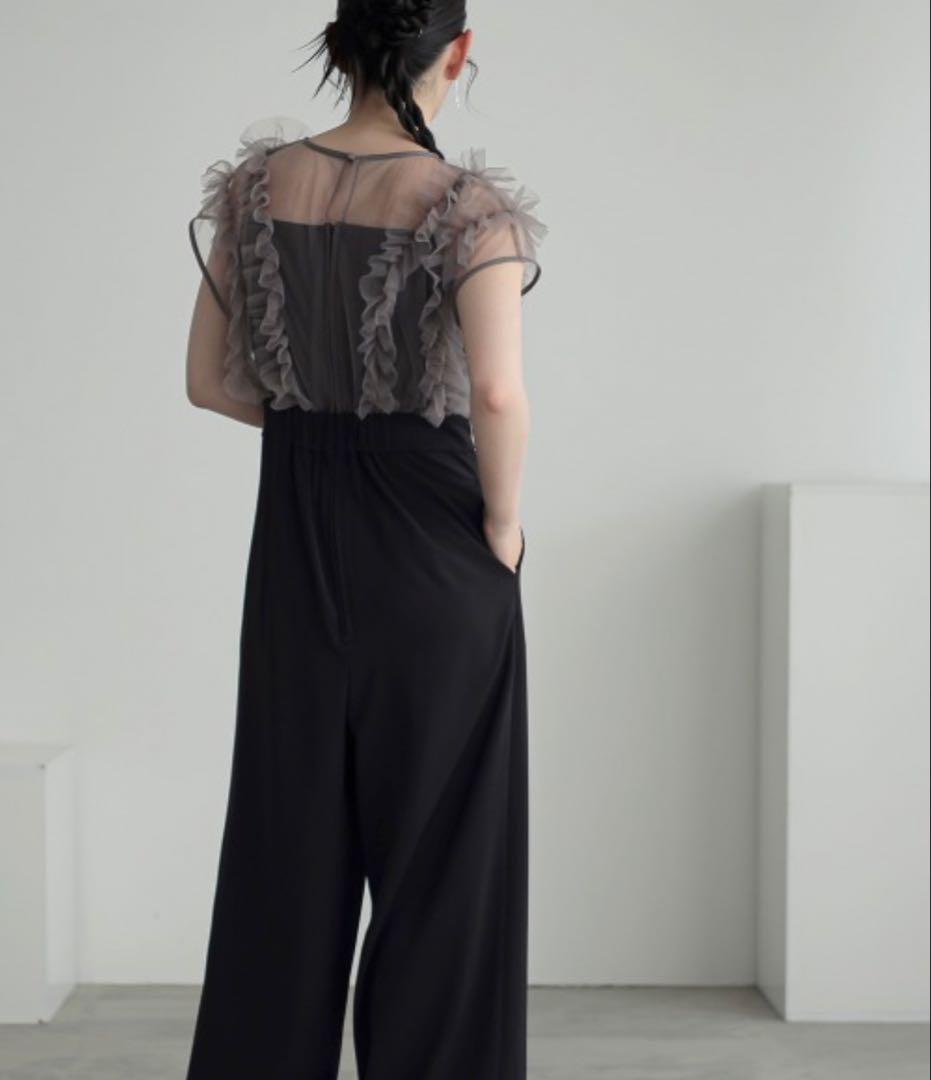 【美品】Callarus チュールフリル使いデザインオールインワンパンツドレスM