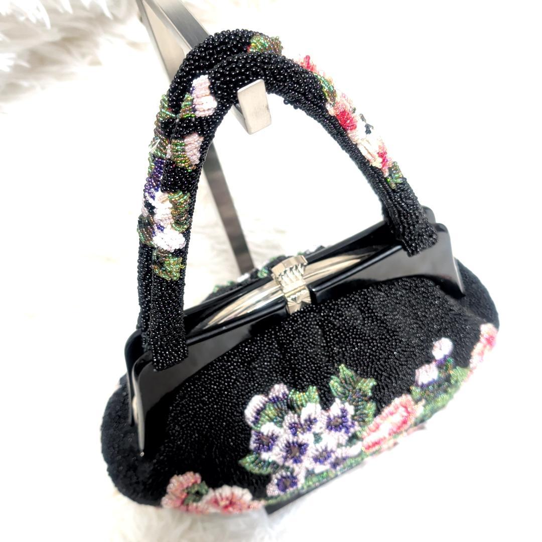 美品！　ビーズバッグ　手刺繍 花　カラフル　鮮やか　和装