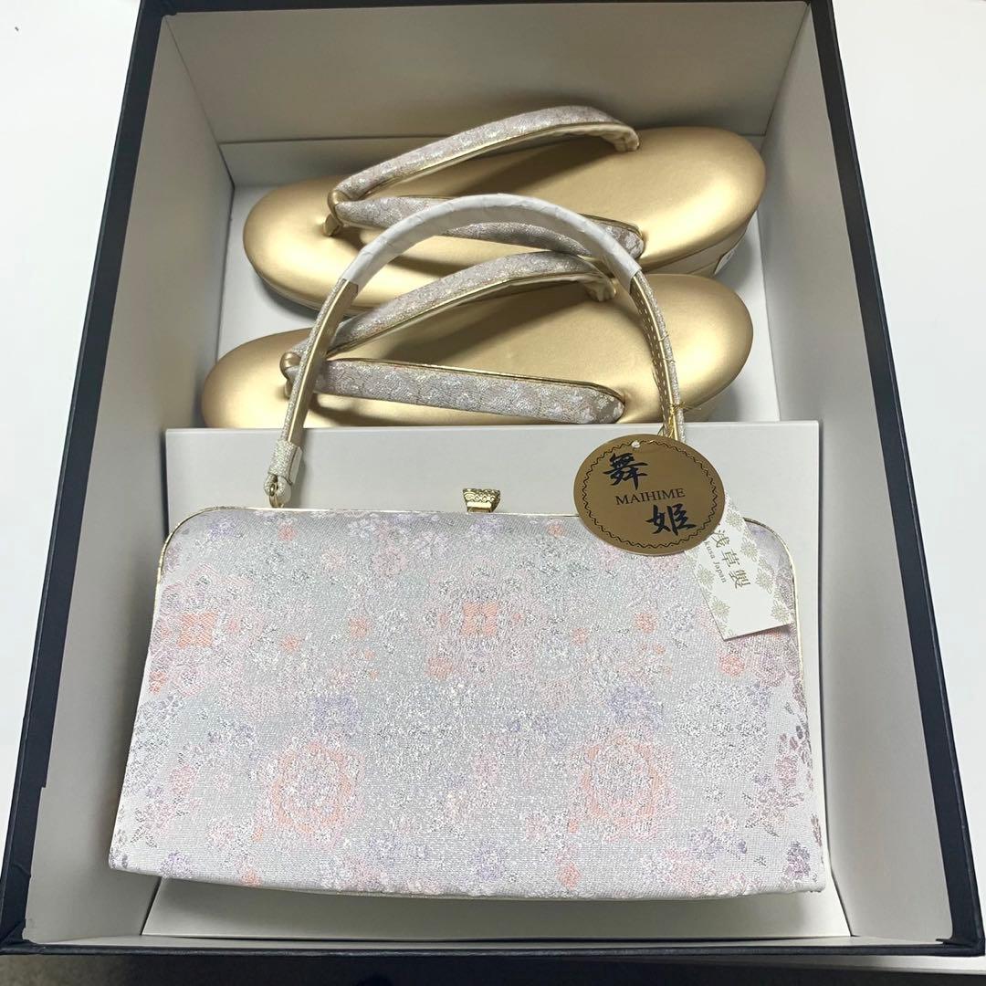 ◆うさうさ235◆新品　和装用バッグ草履のセット（ピンク・金色）