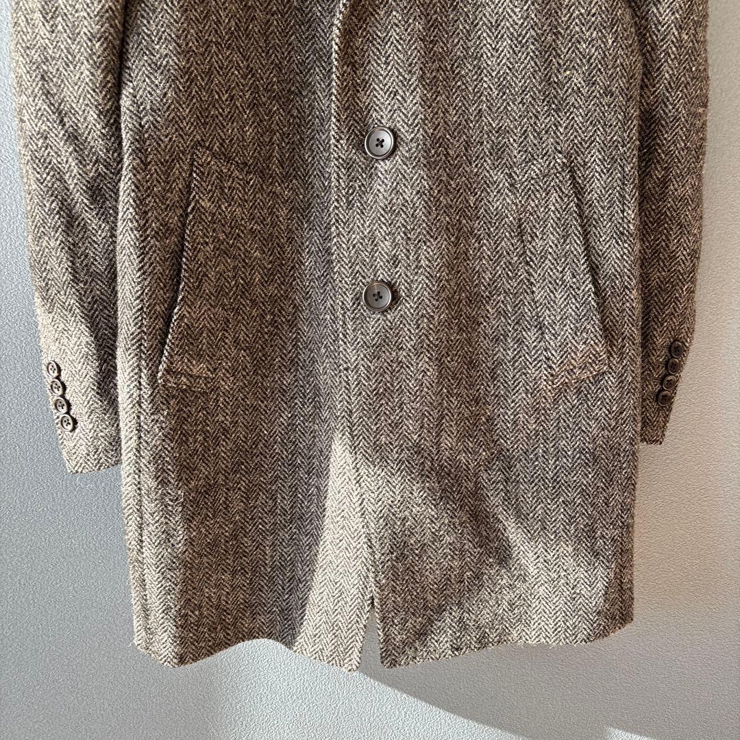 ハリスツイード［M］上品シック◎ウール100%◎高級◎ヘリンボーン柄ウールコート