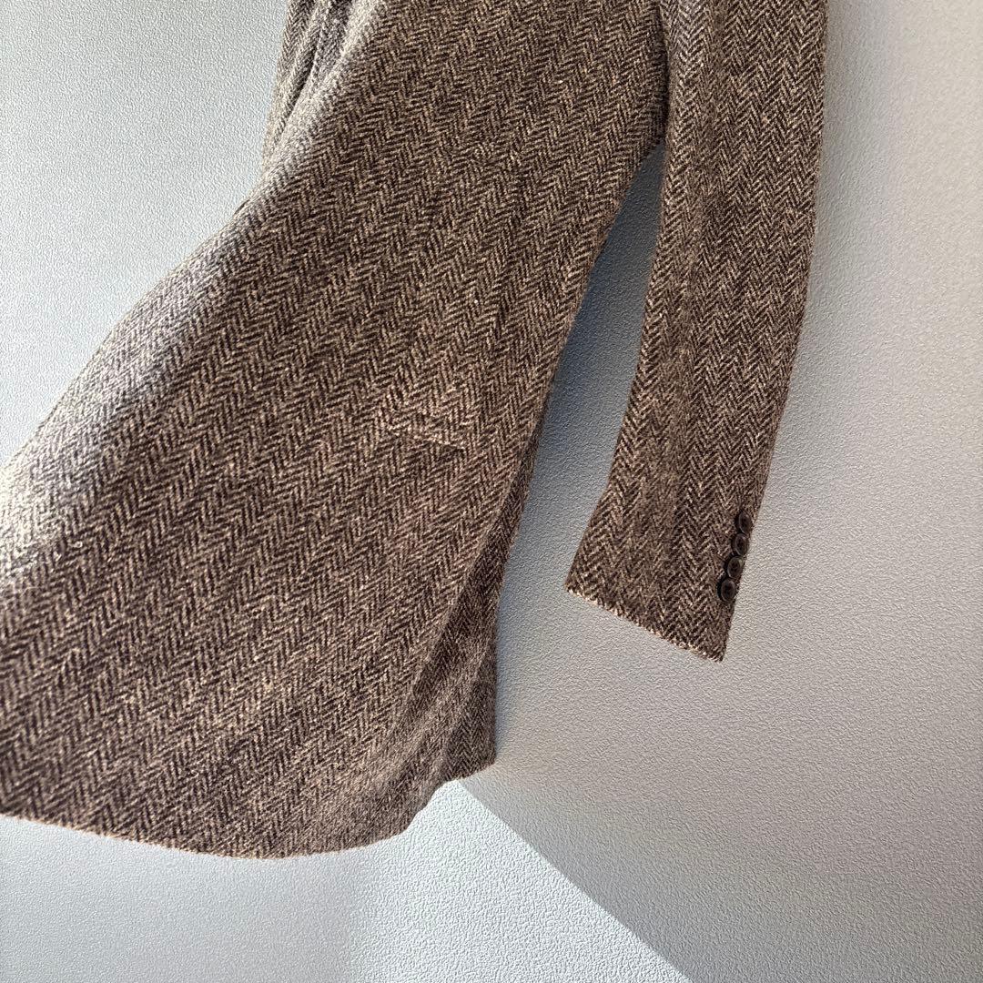 ハリスツイード［M］上品シック◎ウール100%◎高級◎ヘリンボーン柄ウールコート