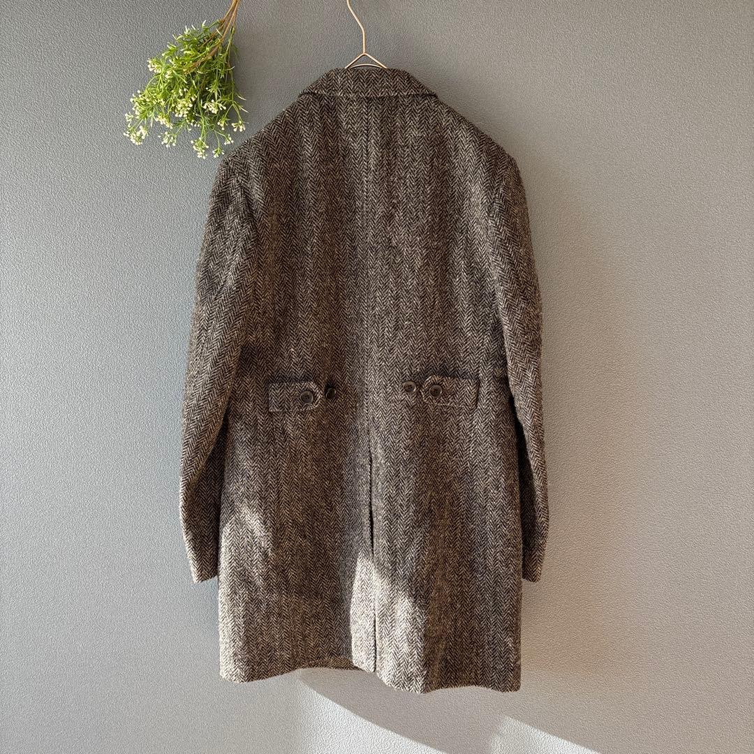 ハリスツイード［M］上品シック◎ウール100%◎高級◎ヘリンボーン柄ウールコート