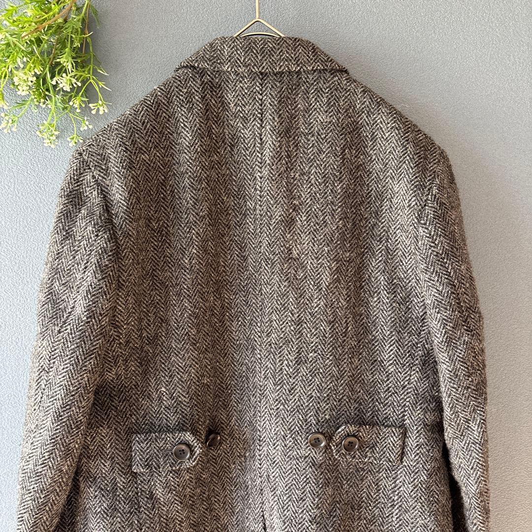ハリスツイード［M］上品シック◎ウール100%◎高級◎ヘリンボーン柄ウールコート