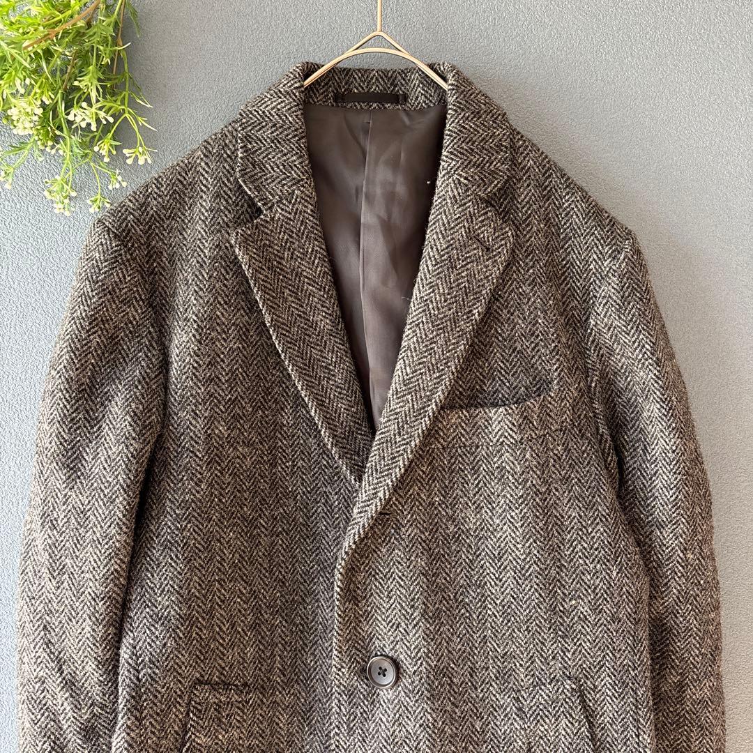 ハリスツイード［M］上品シック◎ウール100%◎高級◎ヘリンボーン柄ウールコート