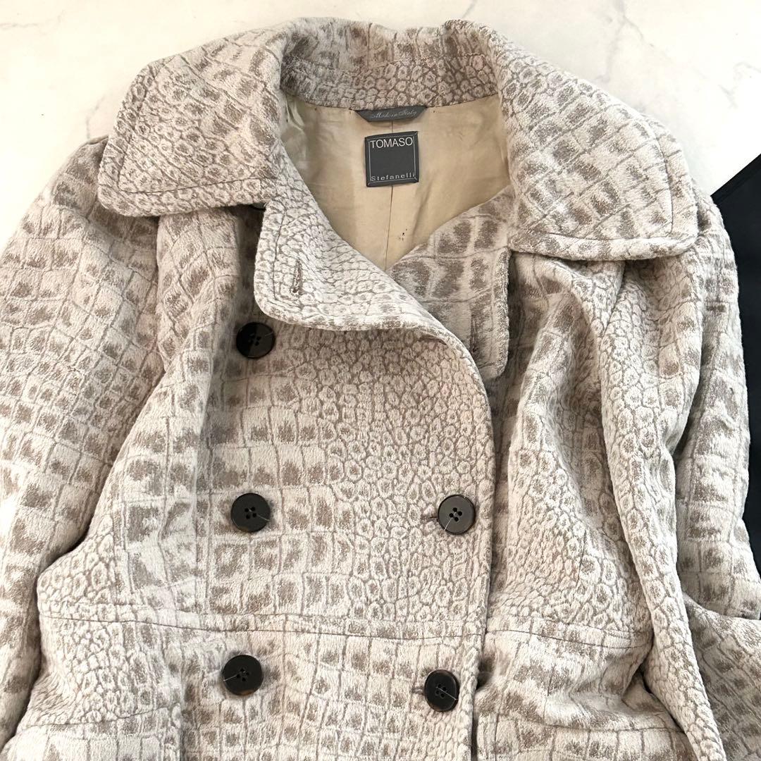 希少クロコ柄TOMASO×Stefanelli ロングコート 46 アンゴラ