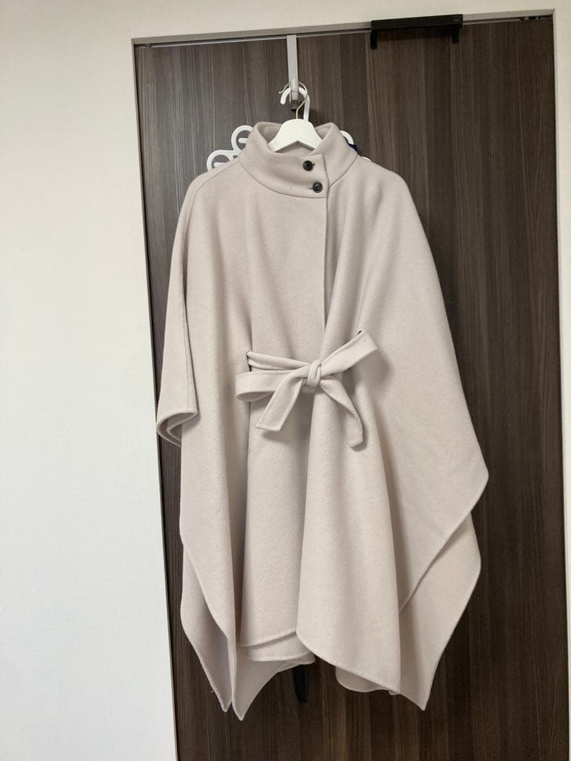 anuance グレー ウール混紡 ケープコート ベルト付き