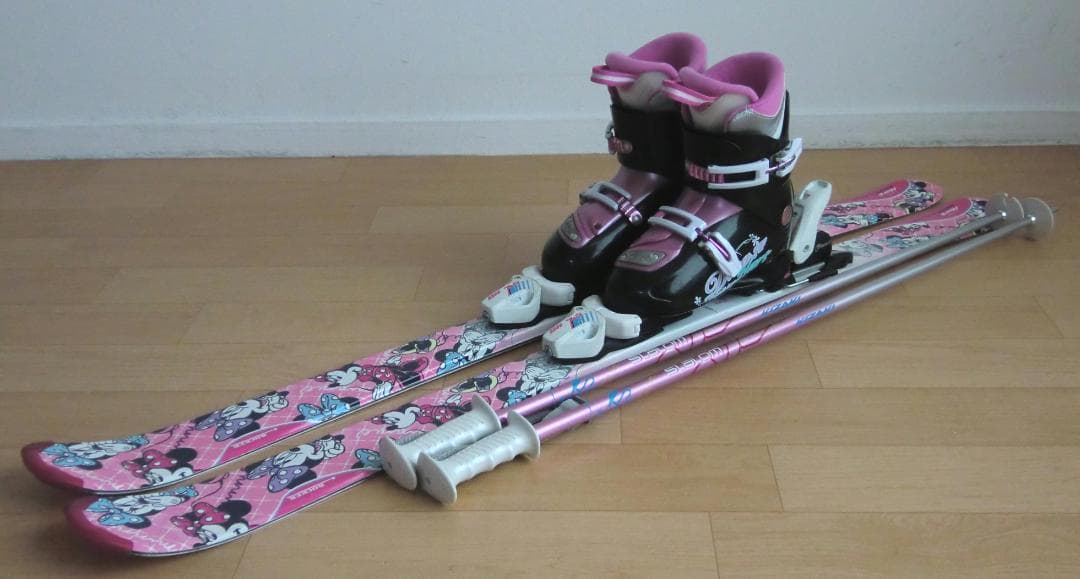 ■■送料無料■ジュニア用スキーセット■128/23■ミニーマウス■WAX済■■