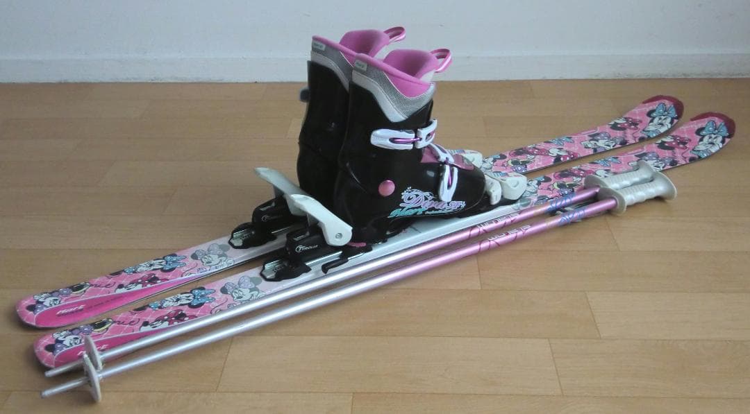 ■■送料無料■ジュニア用スキーセット■128/23■ミニーマウス■WAX済■■