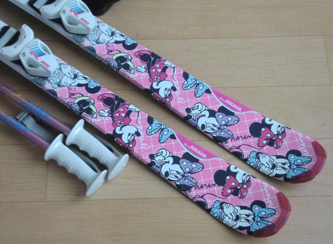 ■■送料無料■ジュニア用スキーセット■128/23■ミニーマウス■WAX済■■