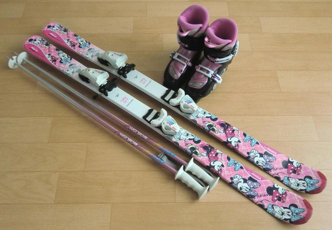 ■■送料無料■ジュニア用スキーセット■128/23■ミニーマウス■WAX済■■