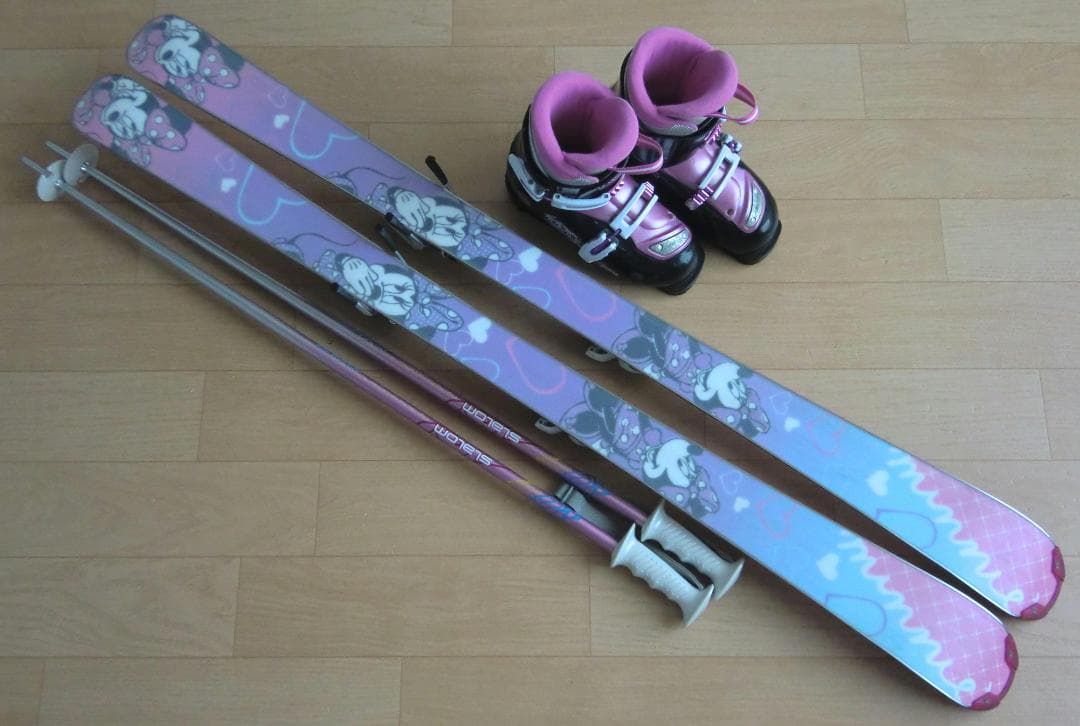 ■■送料無料■ジュニア用スキーセット■128/23■ミニーマウス■WAX済■■