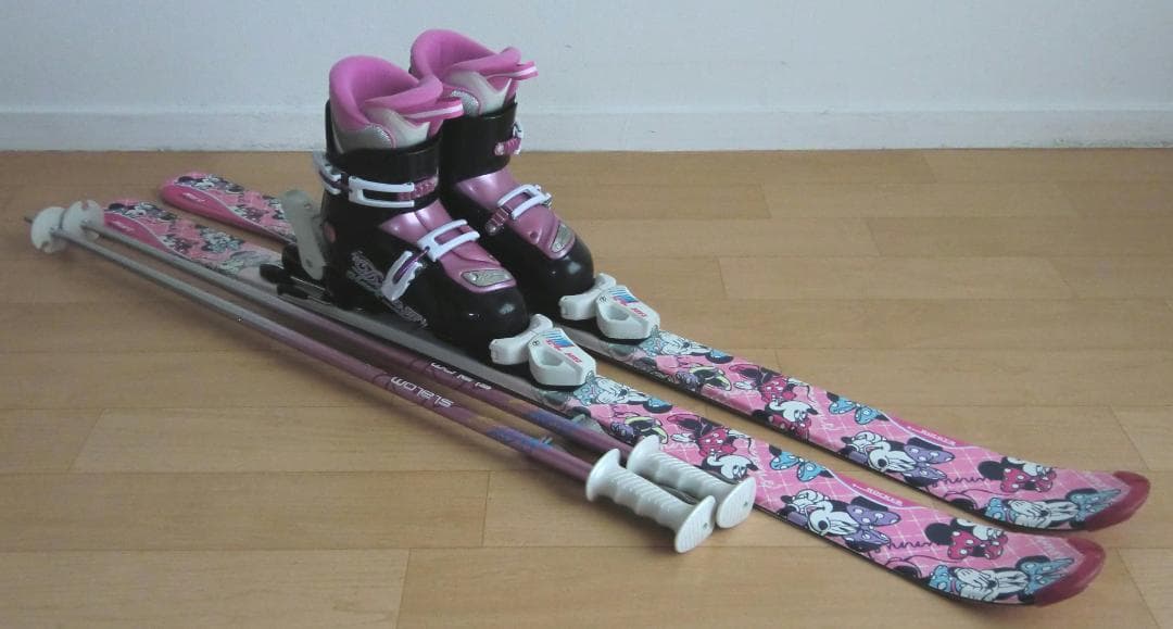 ■■送料無料■ジュニア用スキーセット■128/23■ミニーマウス■WAX済■■