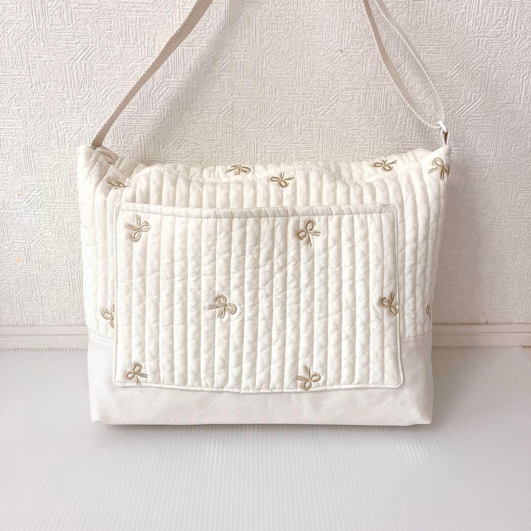 図書バッグ✖️3 ヌビ　リボン刺繍　リボンキルト　ハートキルト