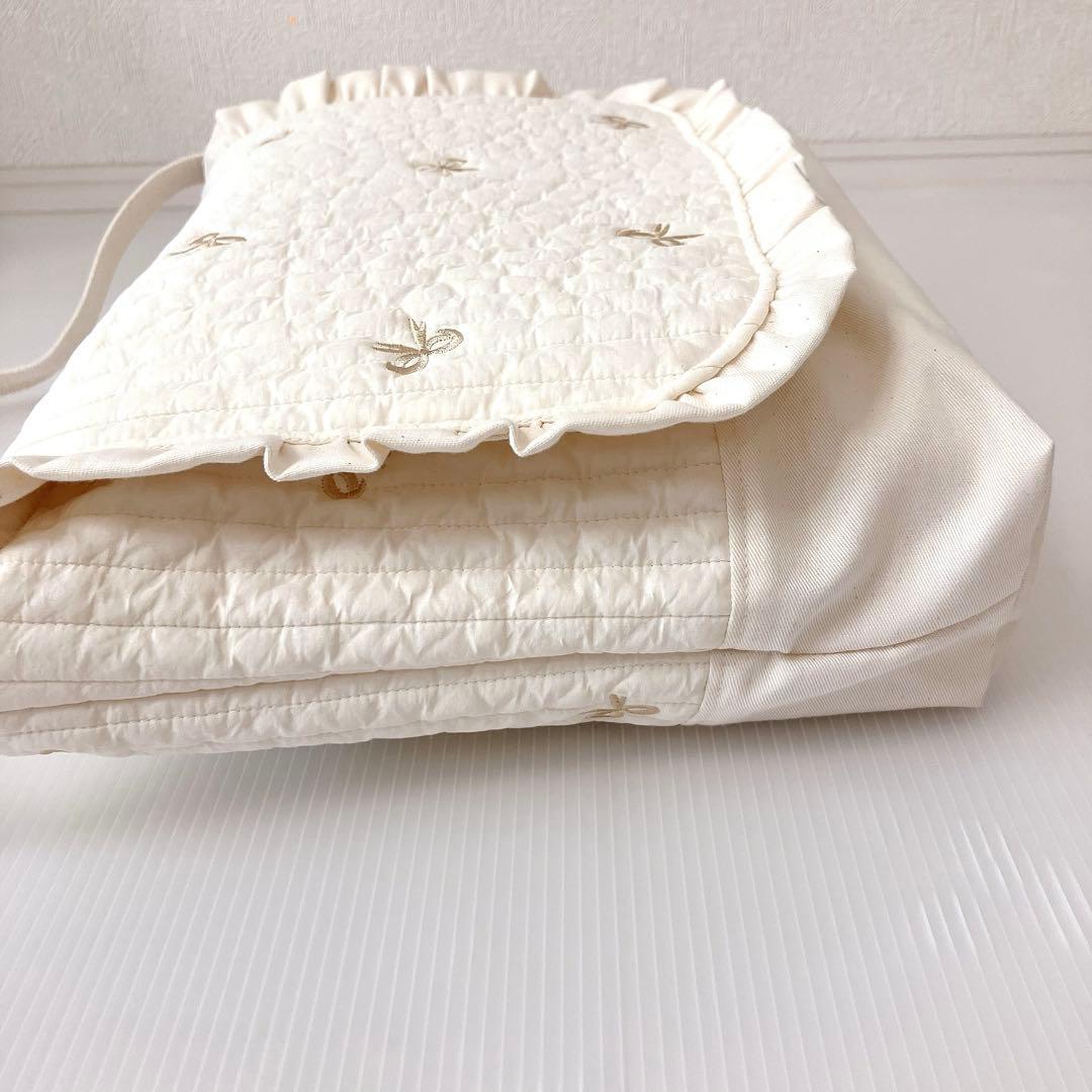 図書バッグ✖️3 ヌビ　リボン刺繍　リボンキルト　ハートキルト