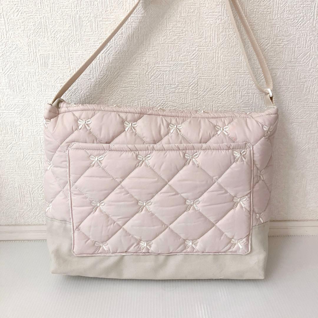 図書バッグ✖️3 ヌビ　リボン刺繍　リボンキルト　ハートキルト