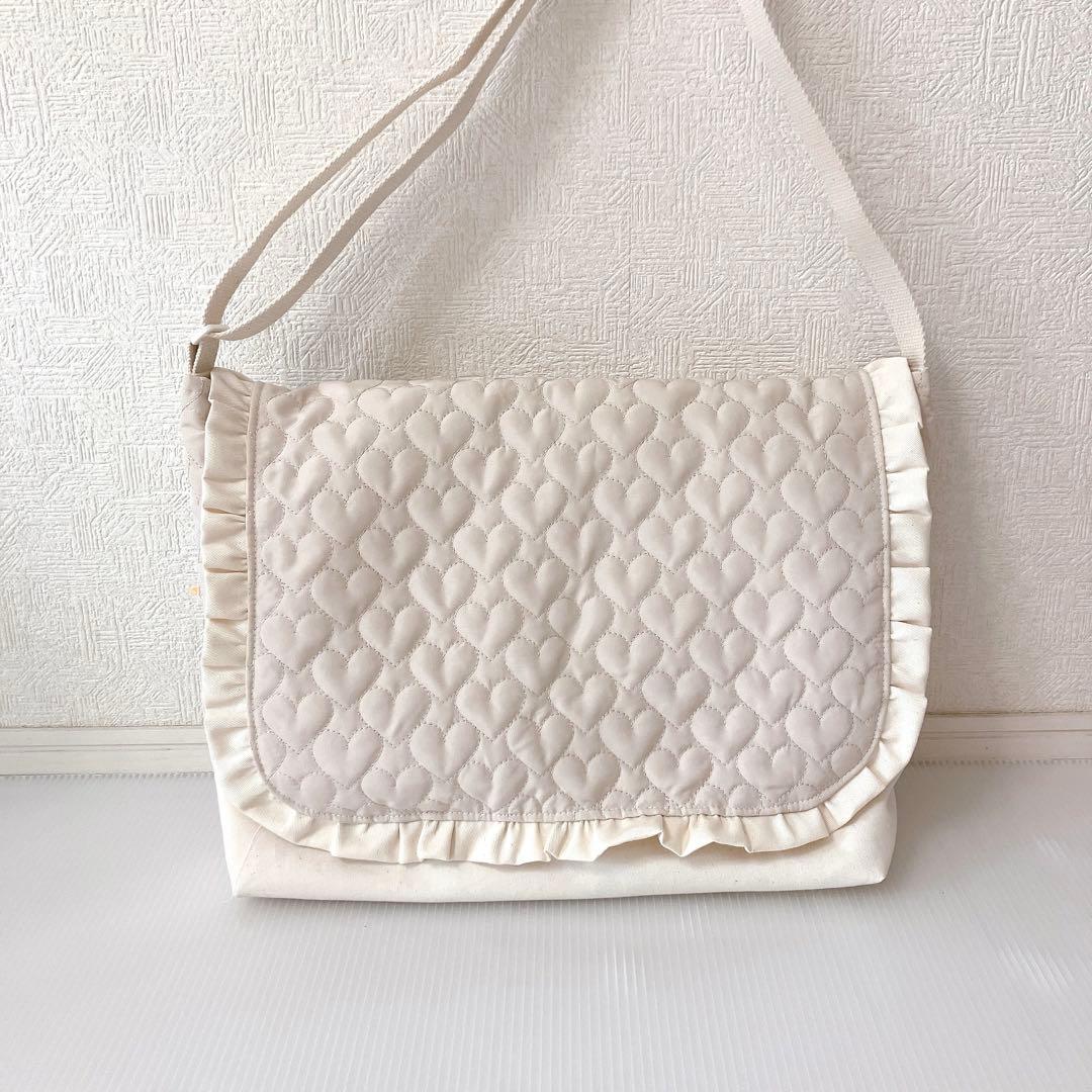 図書バッグ✖️3 ヌビ　リボン刺繍　リボンキルト　ハートキルト