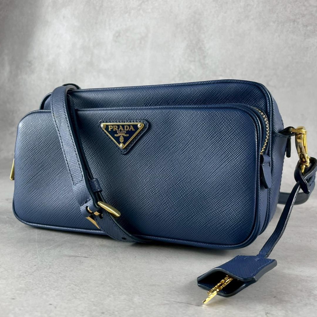 極美品✨ PRADA プラダ サフィアーノレザー ショルダーバッグ ネイビー系