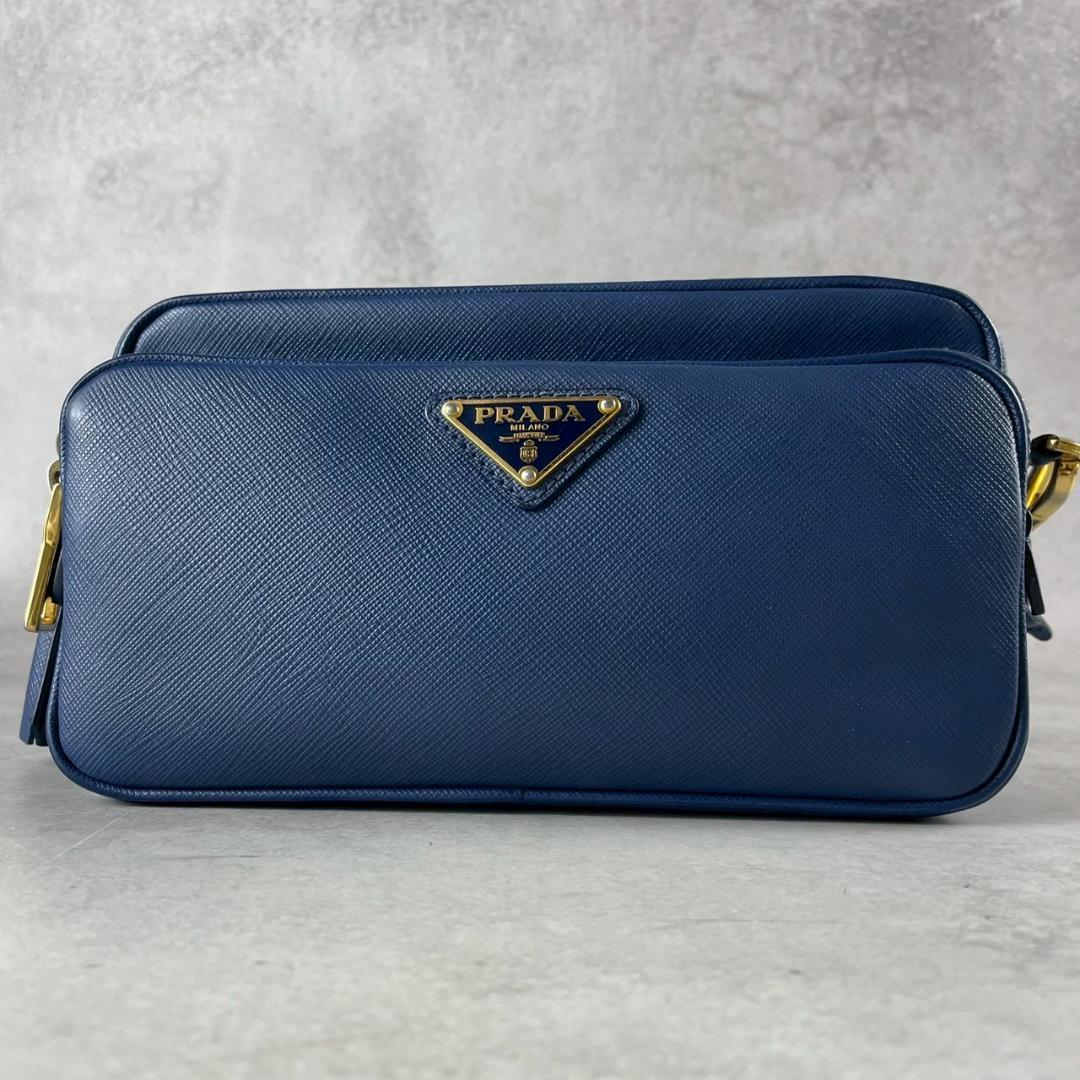 極美品✨ PRADA プラダ サフィアーノレザー ショルダーバッグ ネイビー系