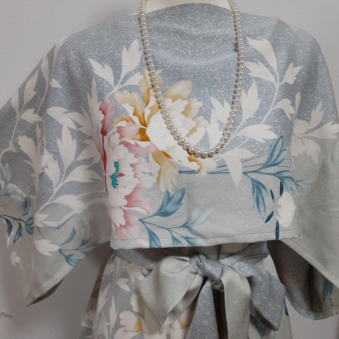 お値下げ……リメイク着物ロングワンピースボレロ付きＬ正絹