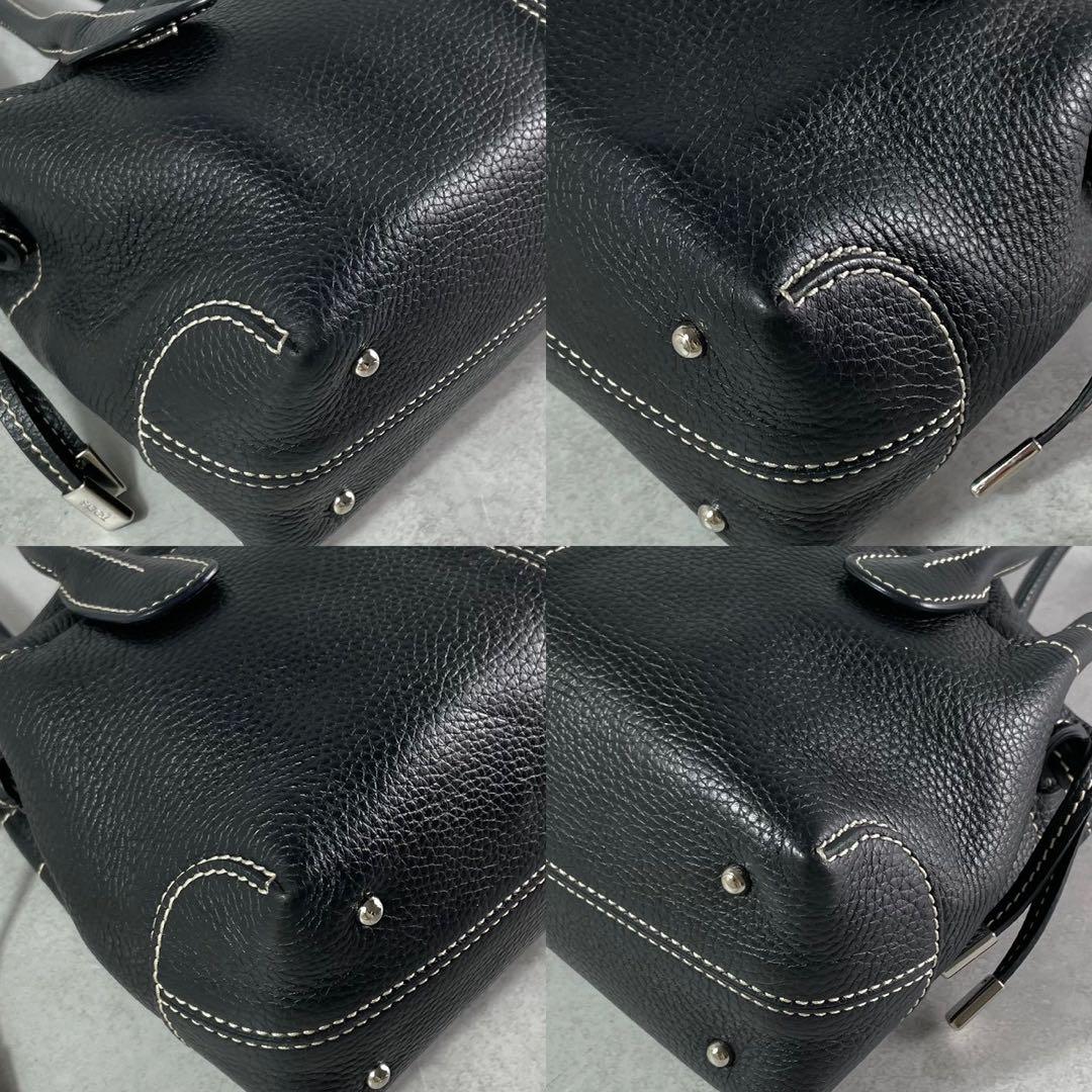 【極美品】トッズ トートバッグ ロゴ レザー 本革 ブラック 黒色