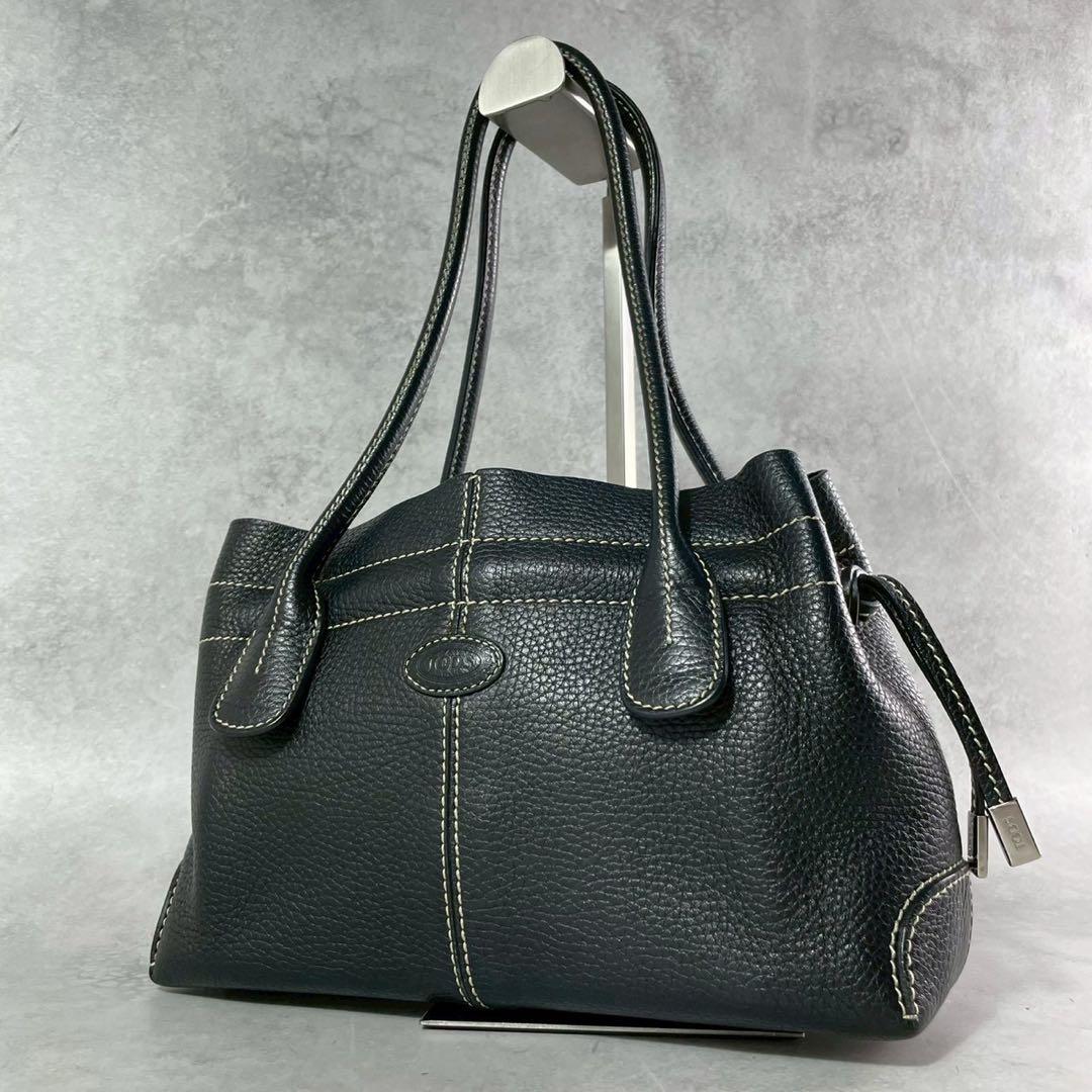 【極美品】トッズ トートバッグ ロゴ レザー 本革 ブラック 黒色