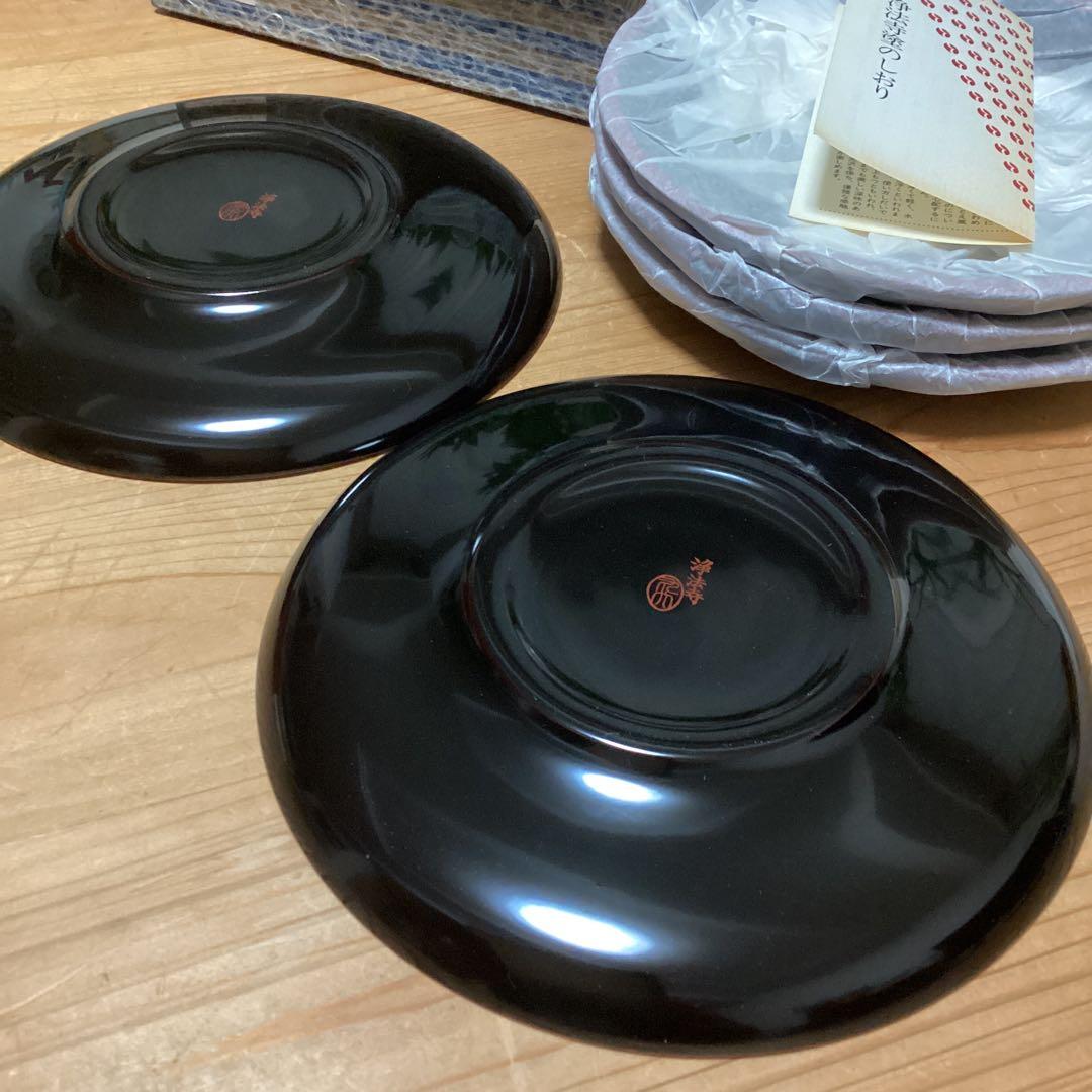 漆器　浄法寺塗　木製　総黒縁朱　平安皿　6寸　18cm 5枚